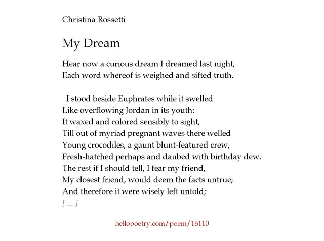 Summary and Analysis of My Dream by Christina Rossetti: 2022<